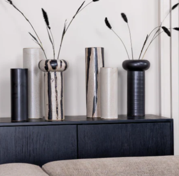 Vasi | Ceylin Cylinder Vase Stripes, Ceramic 09cmx09cmx33cm